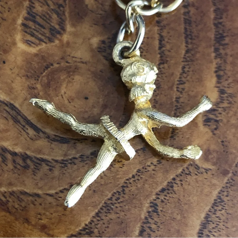 Vintage dancing ballerina rhinestone eye girls charm bracelet